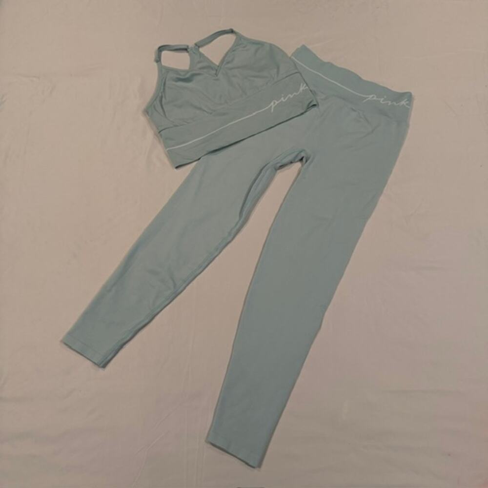 Victoria’s Secret PINK Active Sports Bra XL & Leggings M Matching Blue Set